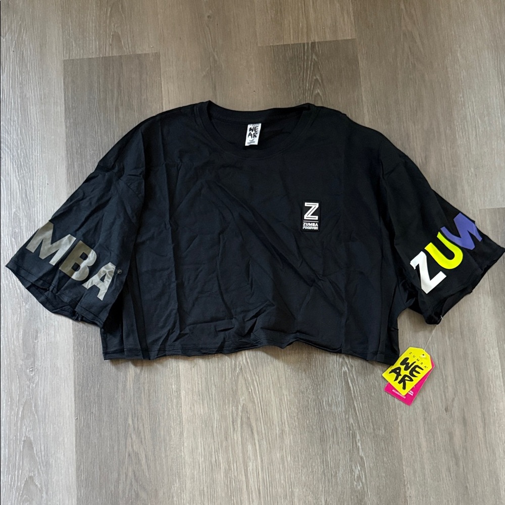Zumba Fitness Black Crop Top with Silver and Purple Accents